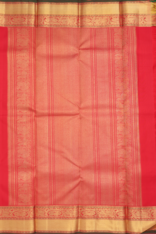 Kanchipuram Silk Saree In Chilli Red Along Checks With Buttas