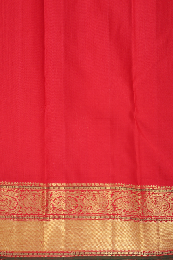 Kanchipuram Silk Saree In Chilli Red Along Checks With Buttas