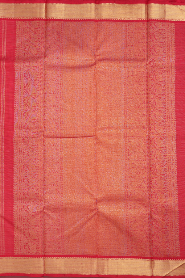 Kanchipuram Silk Saree In Crimson Red With Stripes Design