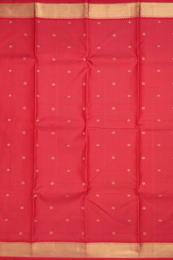 Kanchipuram Silk Saree In Crimson Red With Stripes Design
