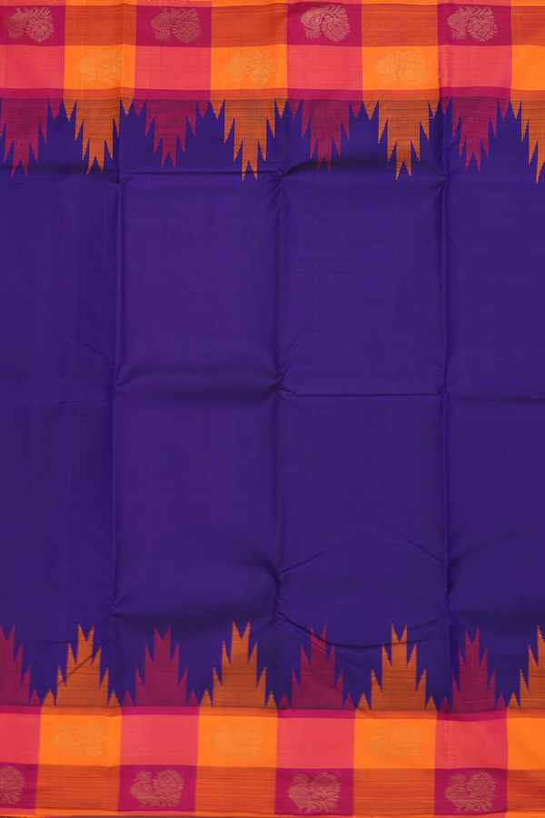 Kanchipuram Silk Saree In Navy Blue With Temple Border