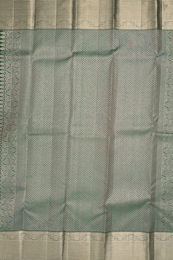Kanchipuram Silk Saree In Dark Green Along Checks With Buttas