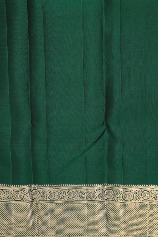 Kanchipuram Silk Saree In Dark Green Along Checks With Buttas