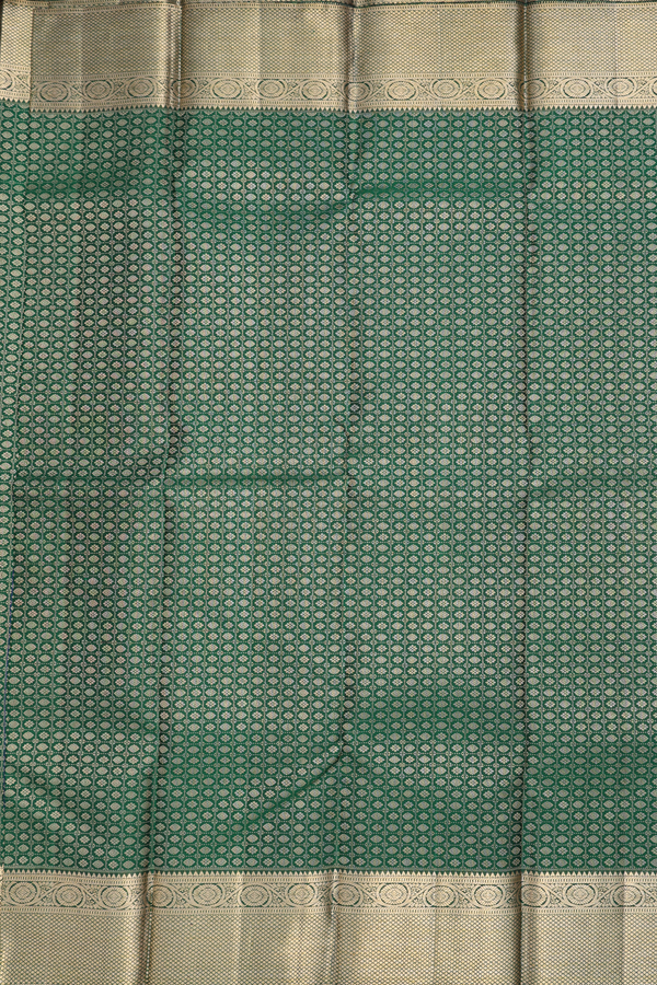 Kanchipuram Silk Saree In Dark Green Along Checks With Buttas