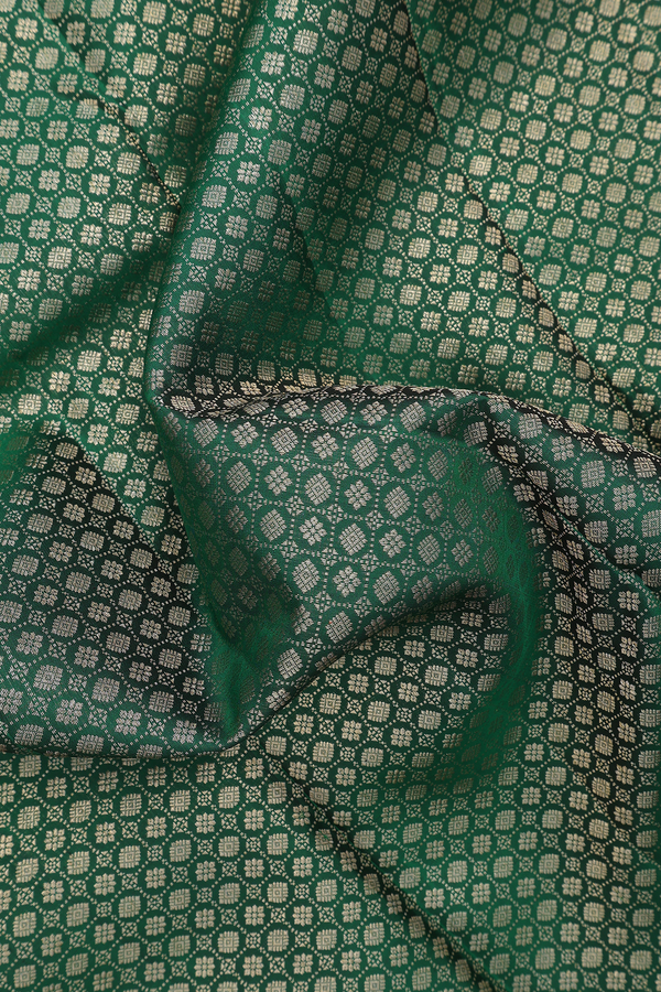 Kanchipuram Silk Saree In Dark Green Along Checks With Buttas