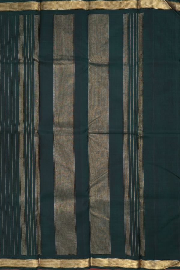 Kanchipuram Silk Saree In Dark Green With Stripes Design
