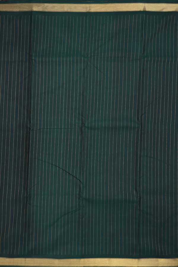 Kanchipuram Silk Saree In Dark Green With Stripes Design