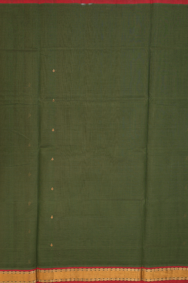 Venkatagiri Cotton Saree In Fern Green With Zari Buttas