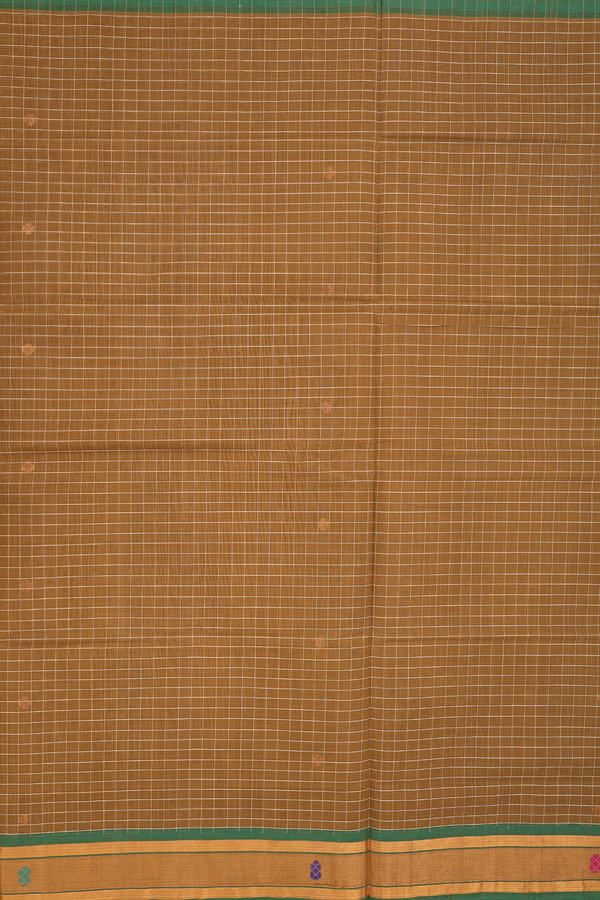 Venkatagiri Cotton Saree In Golden Brown With Checks Design
