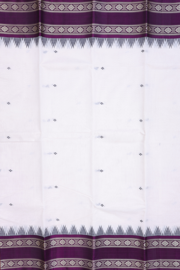 Kanchi Cotton Saree In White With Threadwork Buttas