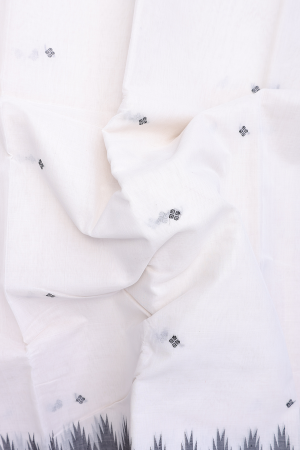 Kanchi Cotton Saree In White With Threadwork Buttas