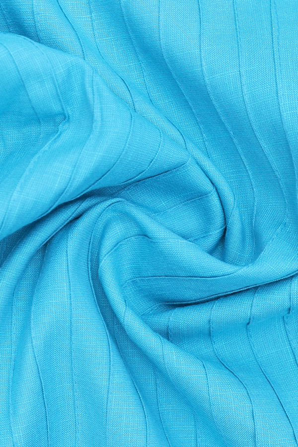 Chinese Neck Stripes Design Sky Blue Linen Long Kurta