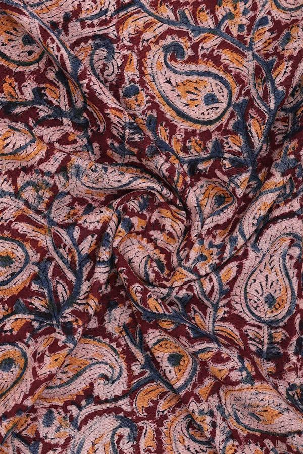 Sweet Heart Neck Paisley Design Brown Kalamkari Cotton Nightie