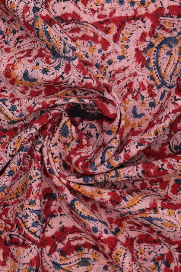 Round Neck Paisley Design Red Kalamkari Cotton Nightie