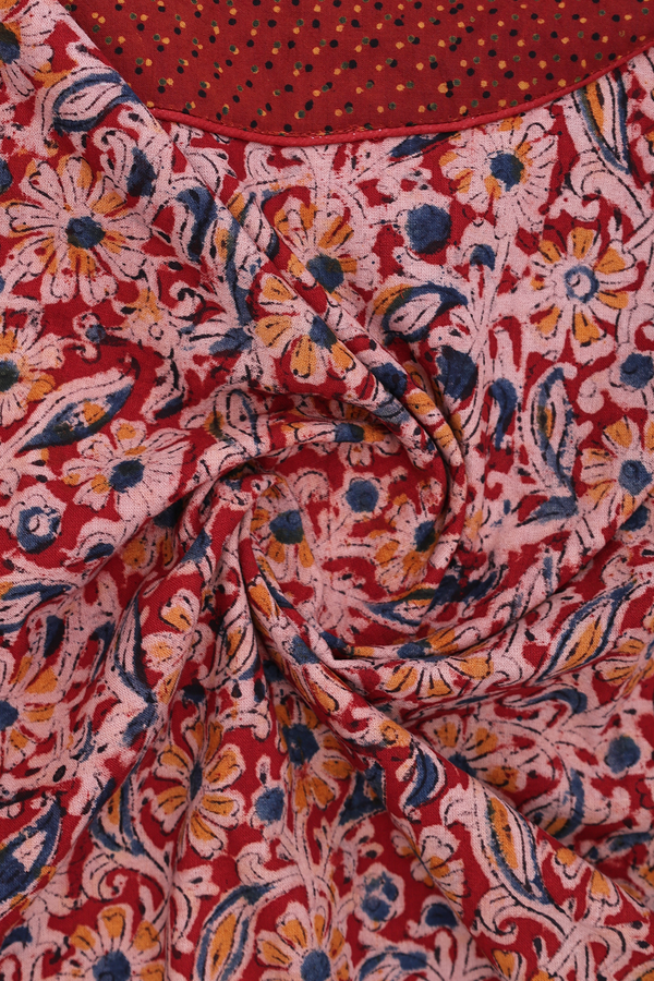 Round Neck Floral Design Red Kalamkari Cotton Nightie