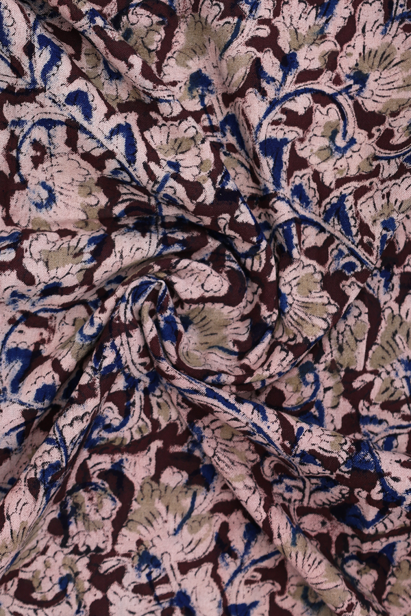 V-Neck Floral Design Brown Kalamkari Cotton Nightie
