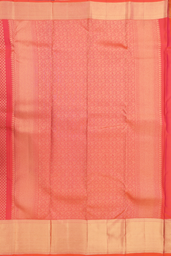 Kanchipuram Silk Saree In Coral Orange With Brocade Design