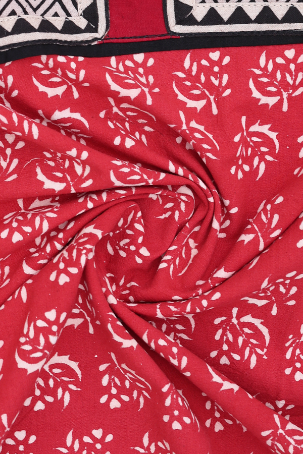 Round Neck Printed Design Red Cotton Nightie