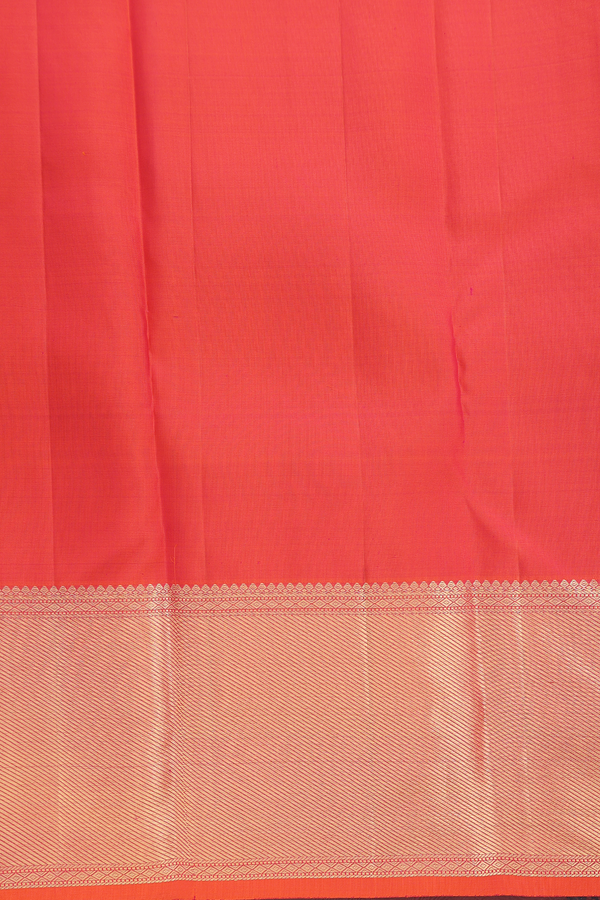 Kanchipuram Silk Saree In Coral Orange With Brocade Design