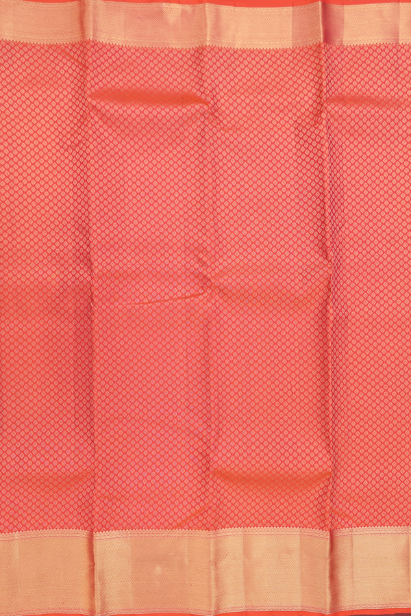 Kanchipuram Silk Saree In Coral Orange With Brocade Design