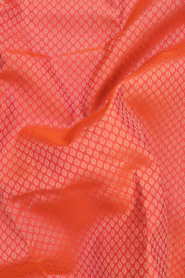 Kanchipuram Silk Saree In Coral Orange With Brocade Design