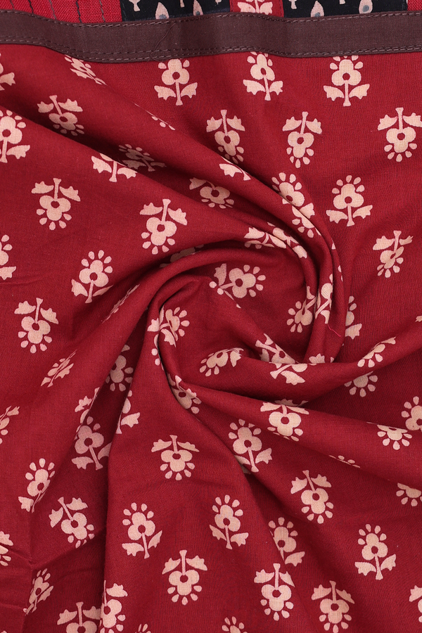 Round Neck Printed Design Red Cotton Nightie