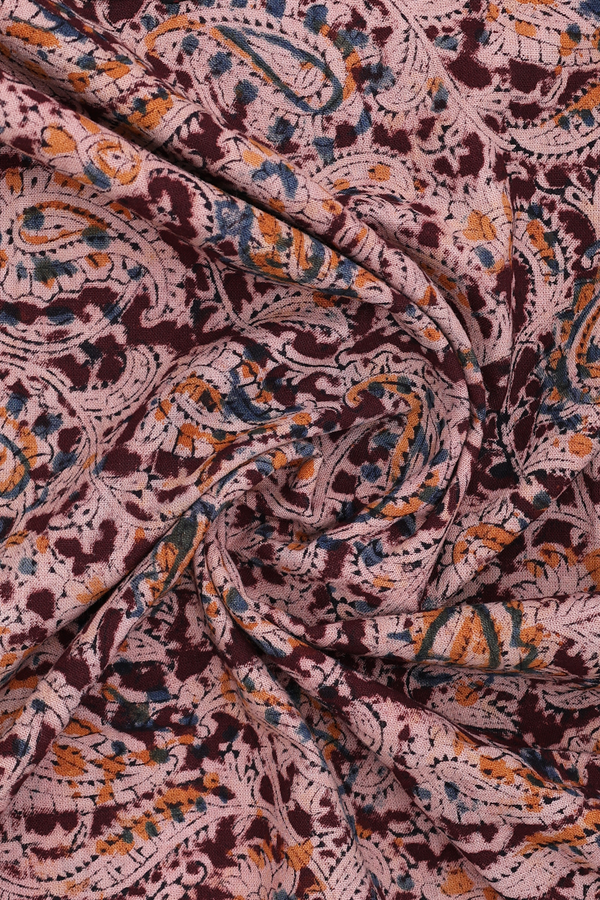 Round Neck Printed Design Burgundy Red Cotton Nightie