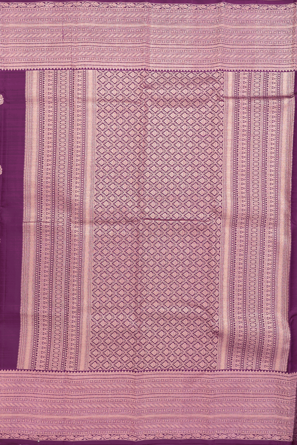 Kanchipuram Silk Saree In Grape Purple With Zari Buttas