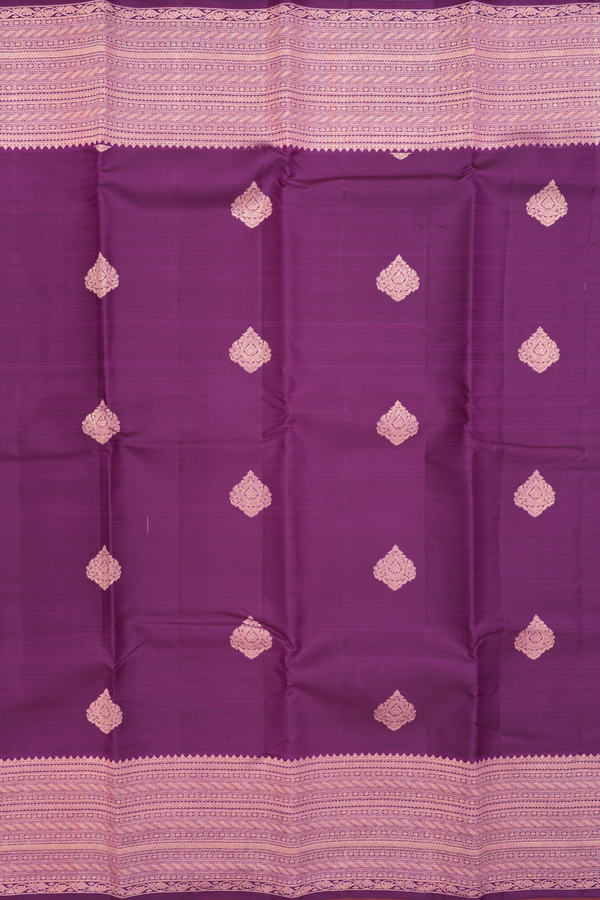 Kanchipuram Silk Saree In Grape Purple With Zari Buttas