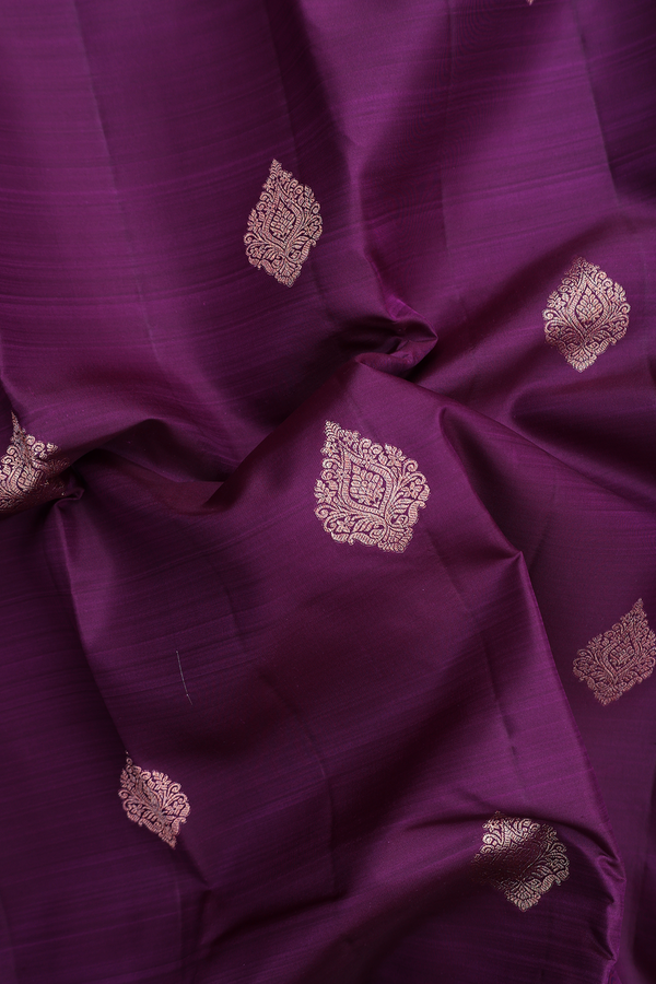 Kanchipuram Silk Saree In Grape Purple With Zari Buttas