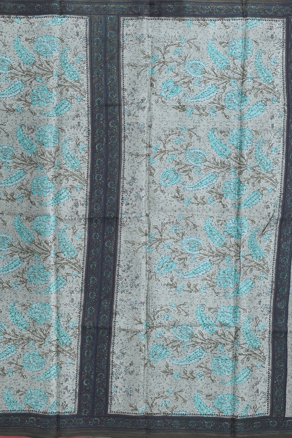 Printed Silk Saree In Pale Green With Floral Design