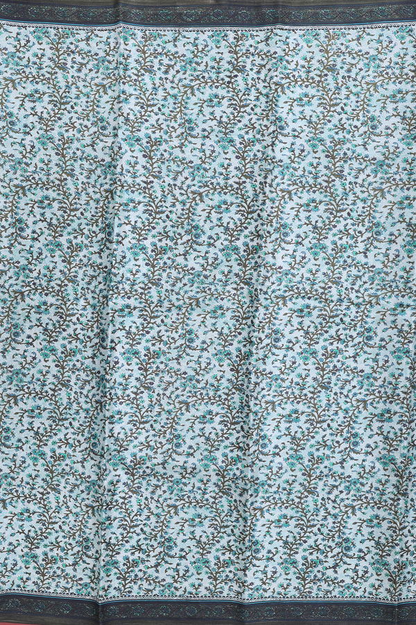 Printed Silk Saree In Pale Green With Floral Design