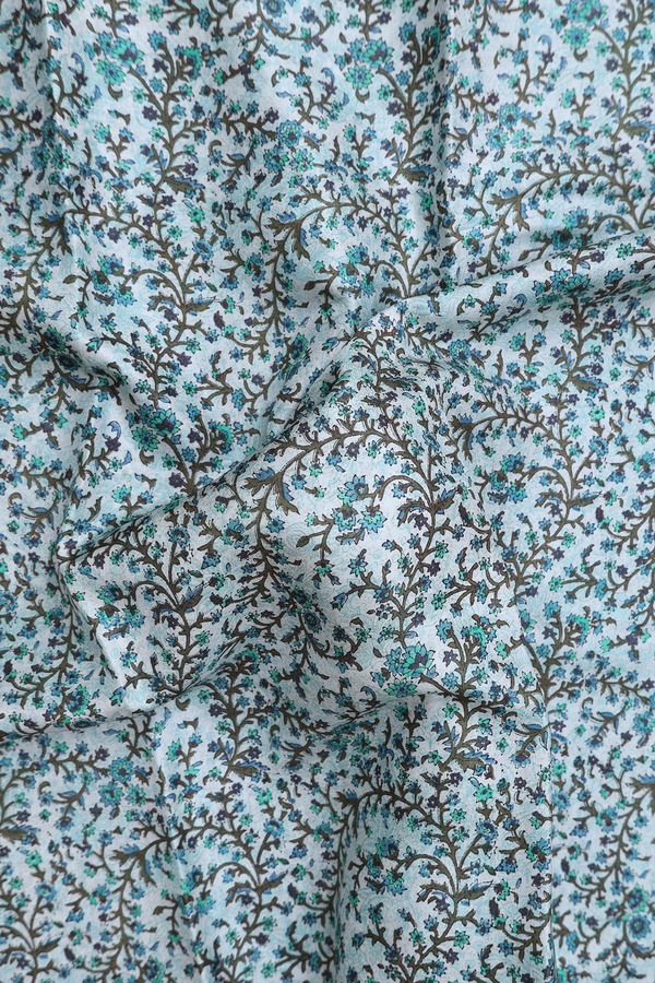 Printed Silk Saree In Pale Green With Floral Design