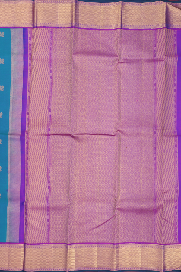 Kanchipuram Silk Saree In Peacock Blue With Peacock Buttas