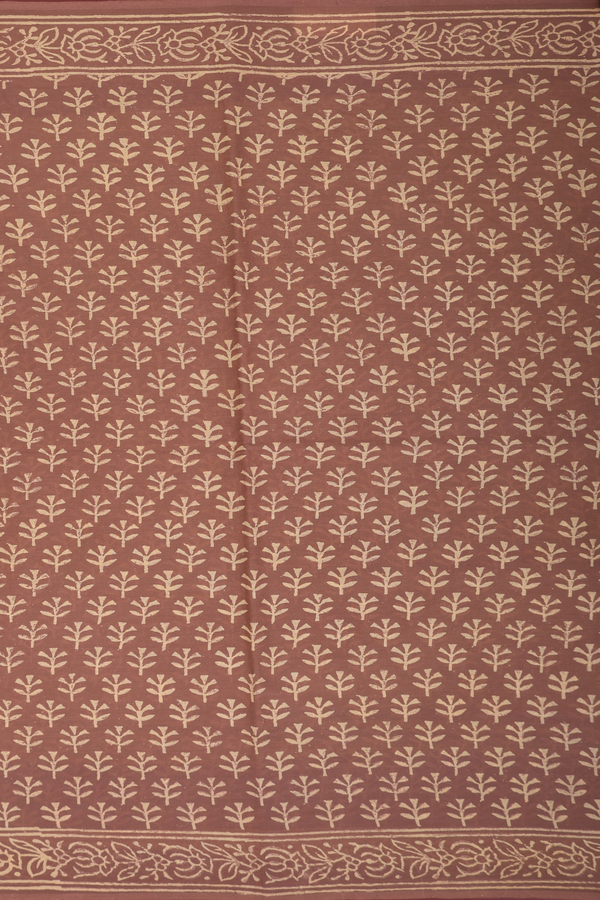 Jaipur Cotton Saree In Saddle Brown With Printed Buttas