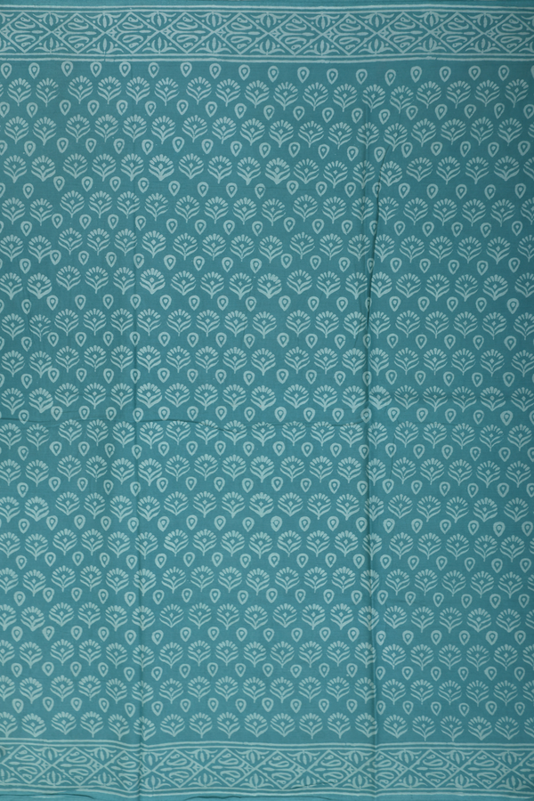 Jaipur Cotton Saree In Turkish Blue With Floral Buttas