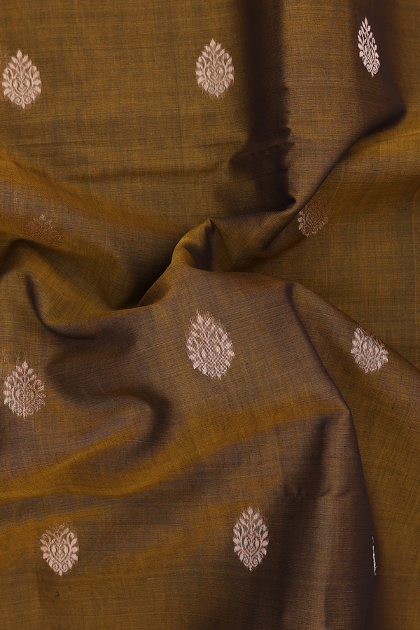 Kora Silk Cotton Saree In Brown With Zari Buttas
