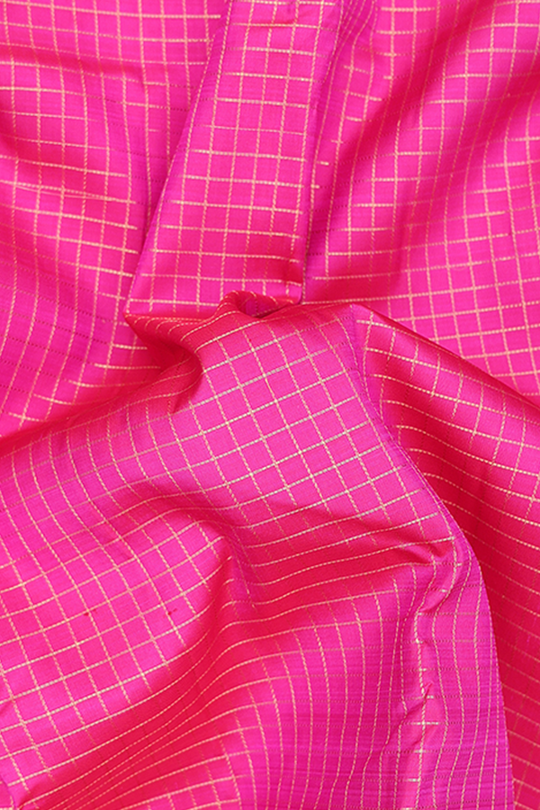 Kanchipuram Silk Saree In Pink With Checks Design