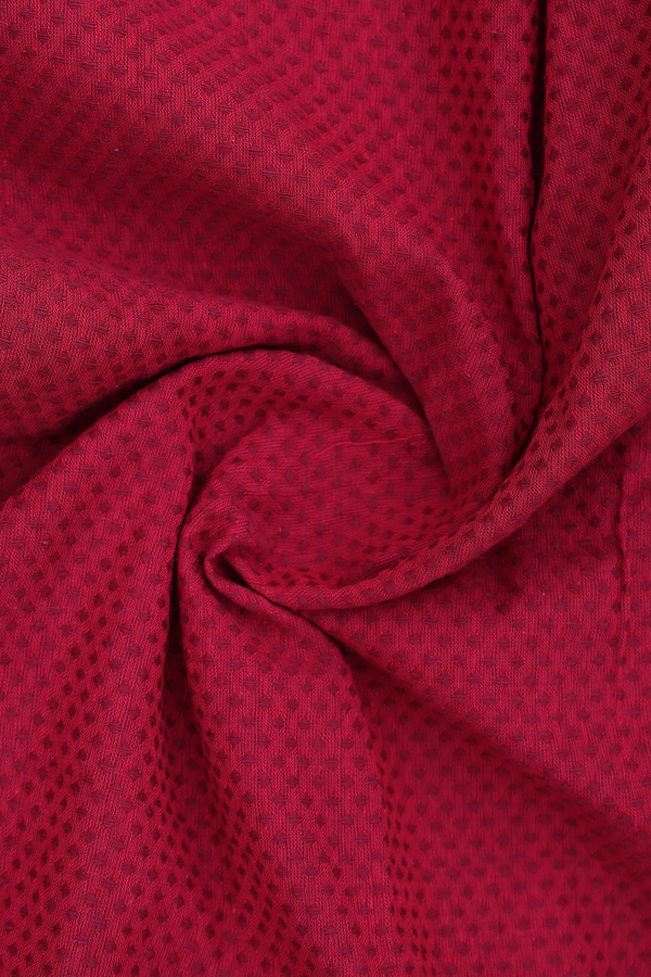 Regular Collar Threadwork Buttis Red Dobby Cotton Shirt