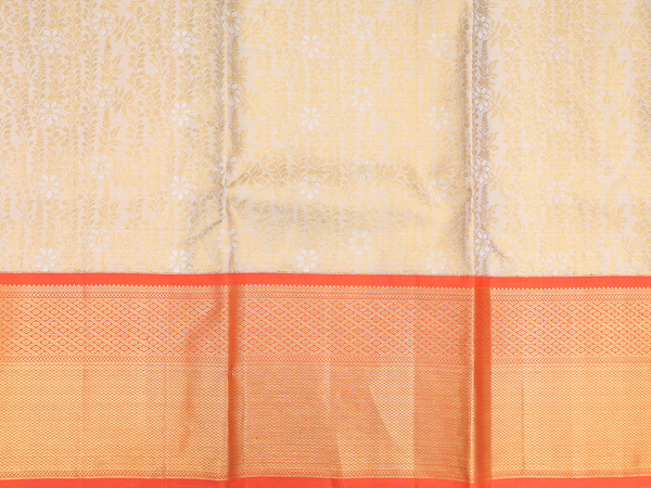 Floral Design Gold Kanchipuram Silk Half Saree Material