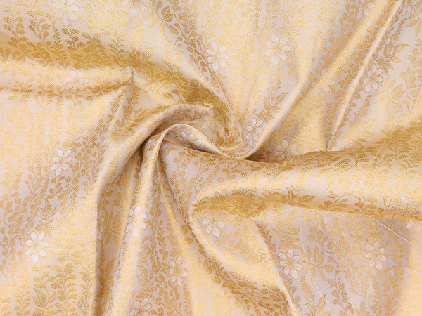Floral Design Gold Kanchipuram Silk Half Saree Material