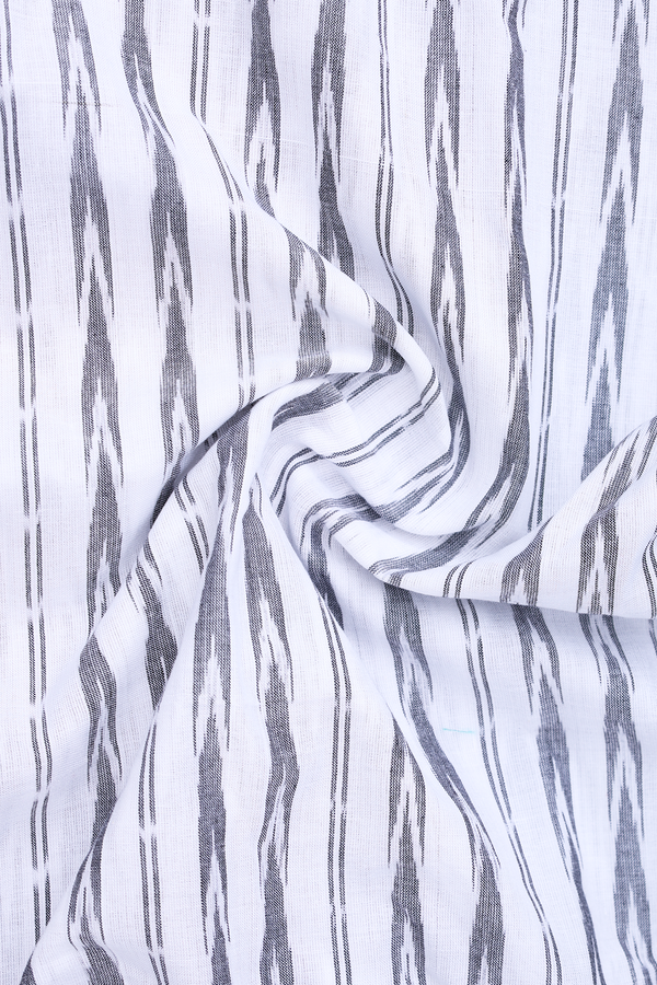 Chinese Collar Printed Design White Ikat Cotton Short Kurta