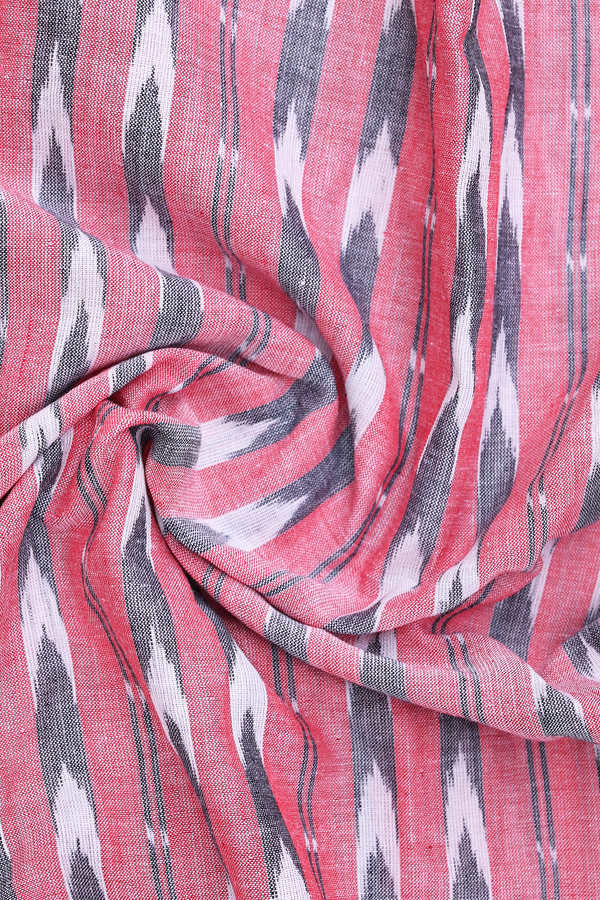 Chinese Collar Printed Design Pink Ikat Cotton Short Kurta