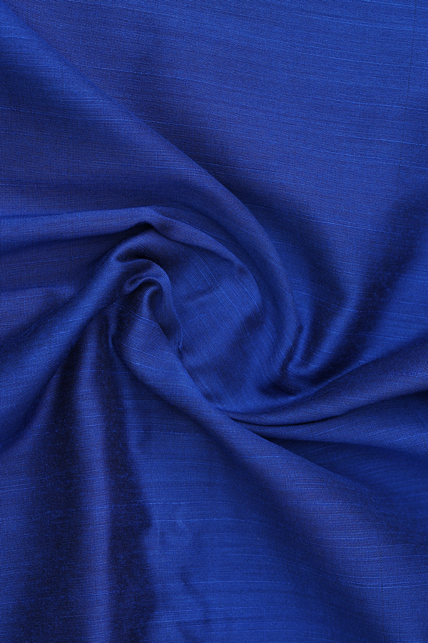 Chinese Collar Plain Blue Semi Raw Silk Short Kurta