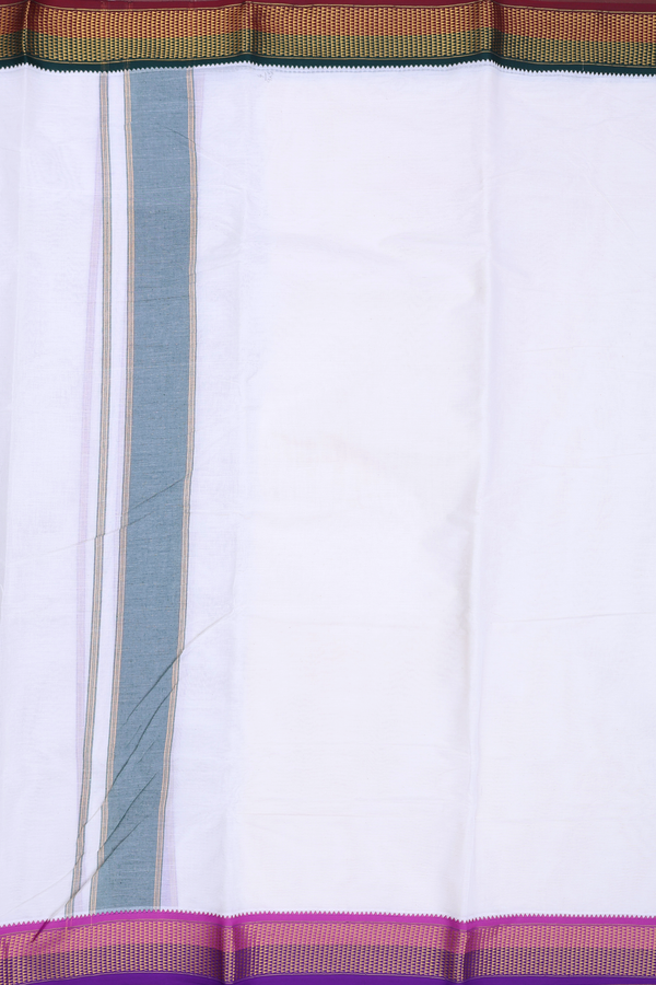 Ganga Jamuna Border White Cotton Dhoti With Angavastram Set