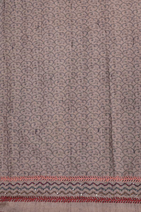 Tussar Silk Saree In Oxford Brown With Embroidered Buttas