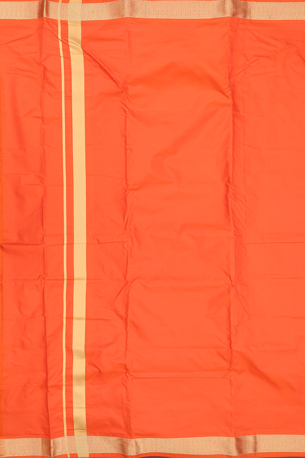 Chevron Border Bright Orange Silk Dhoti With Angavastram Set