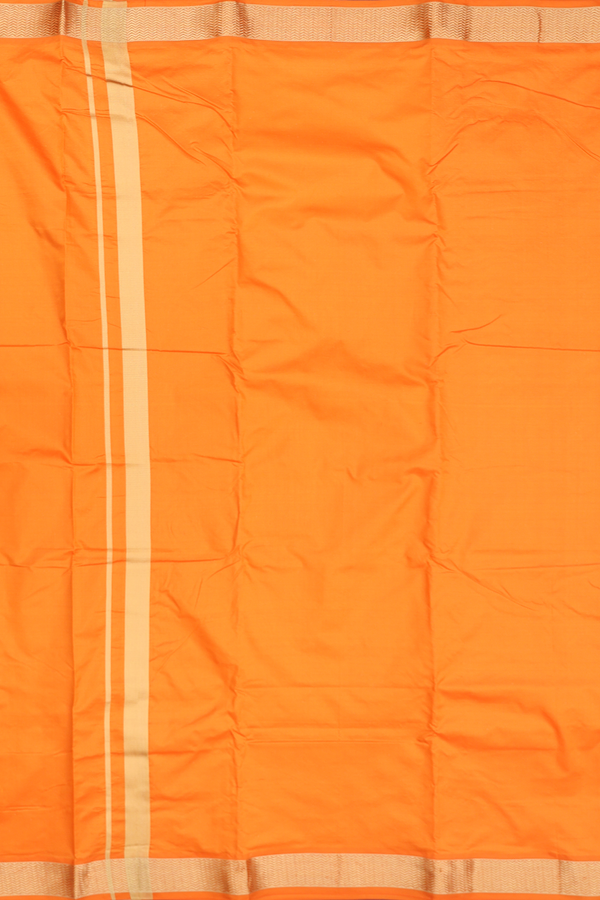 Chevron Border Orange Silk Dhoti With Angavastram Set