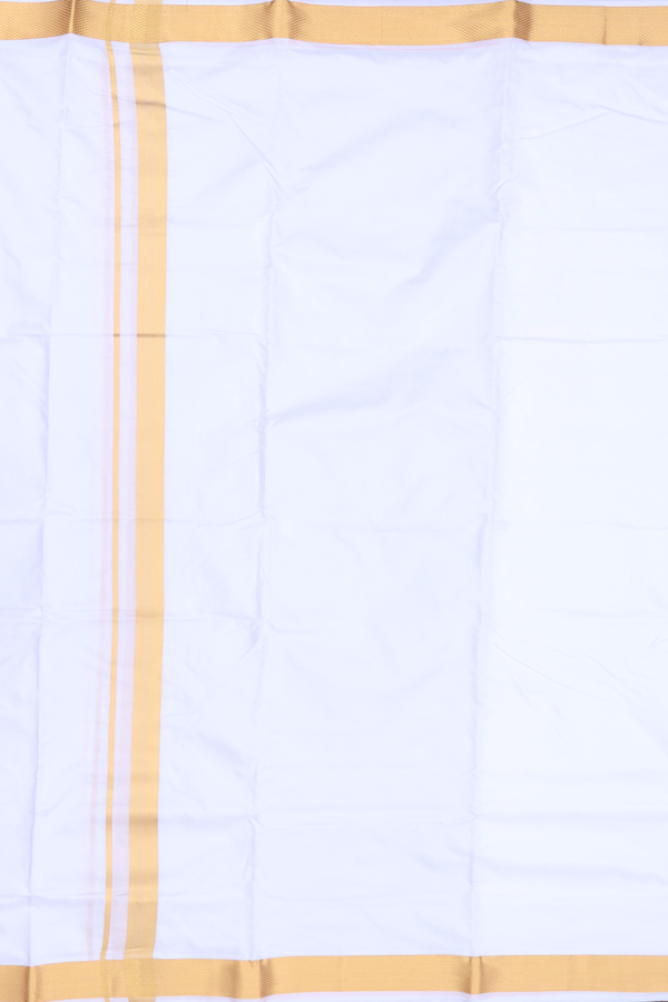 Zari Border White Silk Dhoti With Angavastram Set