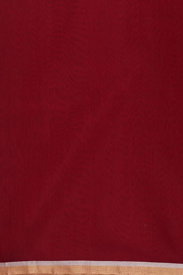 Kora Silk Cotton Saree In Burgundy Red With Peacock Motifs
